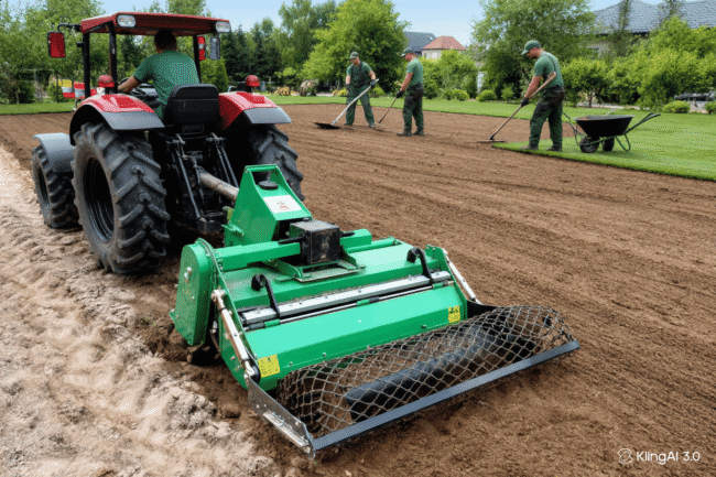 Realizacja zakładania trawnika z rolki przez firmę ogrodniczą Magiczne Ogrody Kozacki.