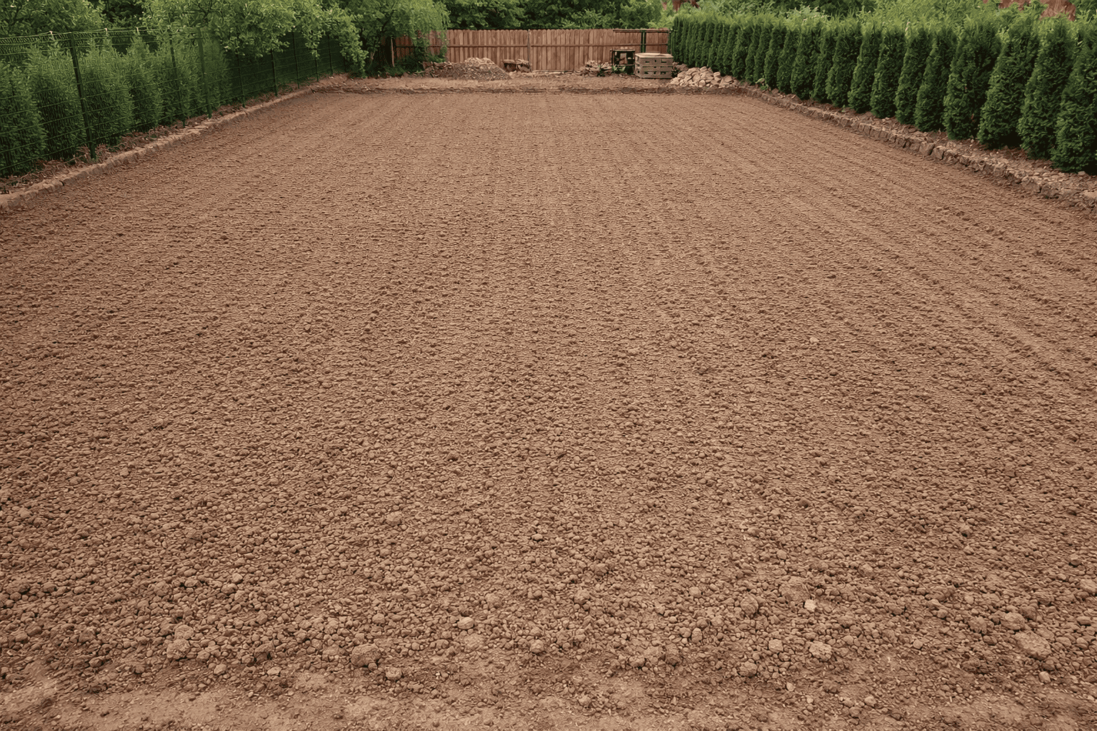 Przygotowany teren pod trawnik po równaniu — Trzebnica