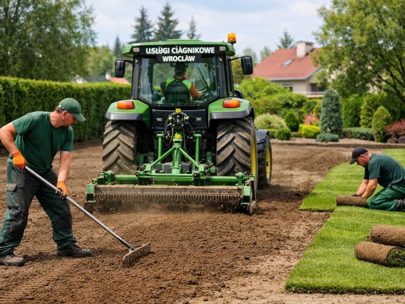 Profesjonalne równanie terenu ciągnikiem — usługi ciągnikowe Magiczne Ogrody Kozacki Wrocław