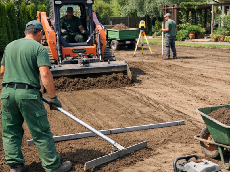 Równanie terenu ciągnikiem — niwelacja działki Wrocław