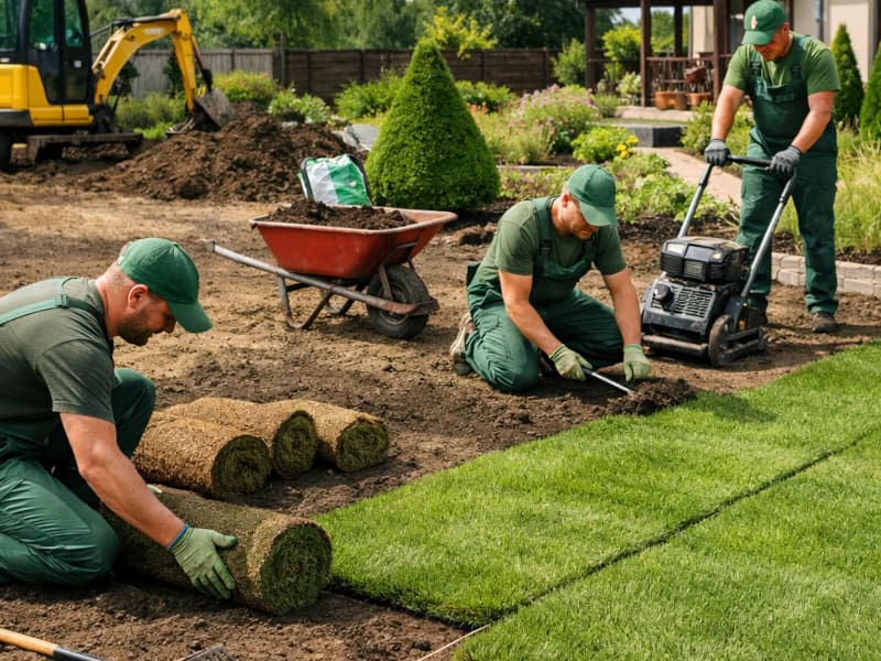 Zakładanie trawnika z siewu i rolki — Wrocław i Trzebnica